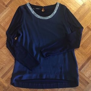 Carlisle 100% Silk Blouse with Sparkle Neckline